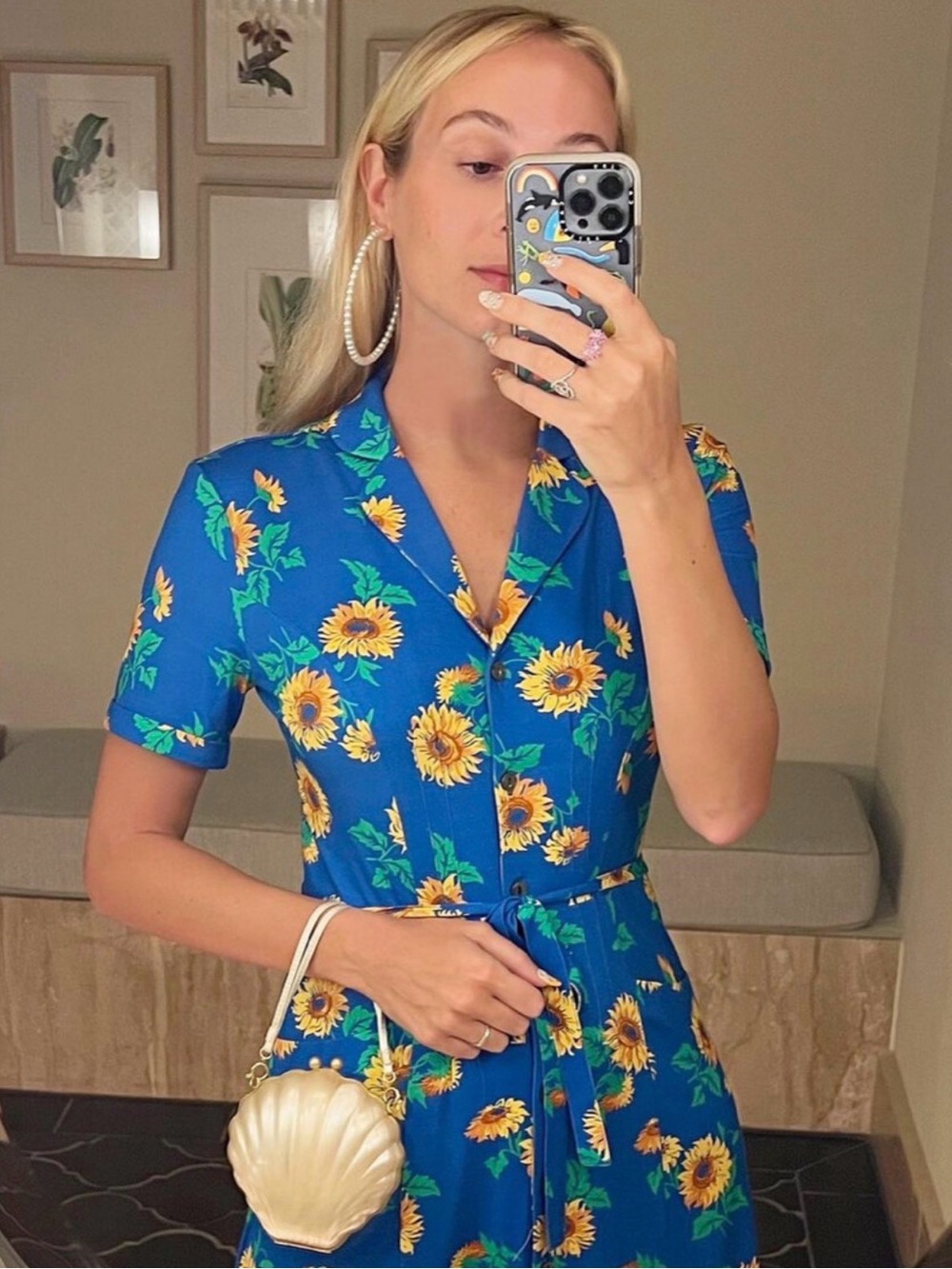 HVN Maria Dress in Blue Sunflower